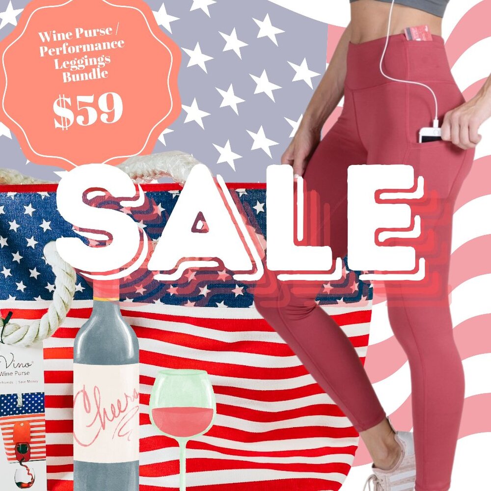 USA PortoVino Wine Bag & 2 Pairs of Women's Performance Leggings Bundle